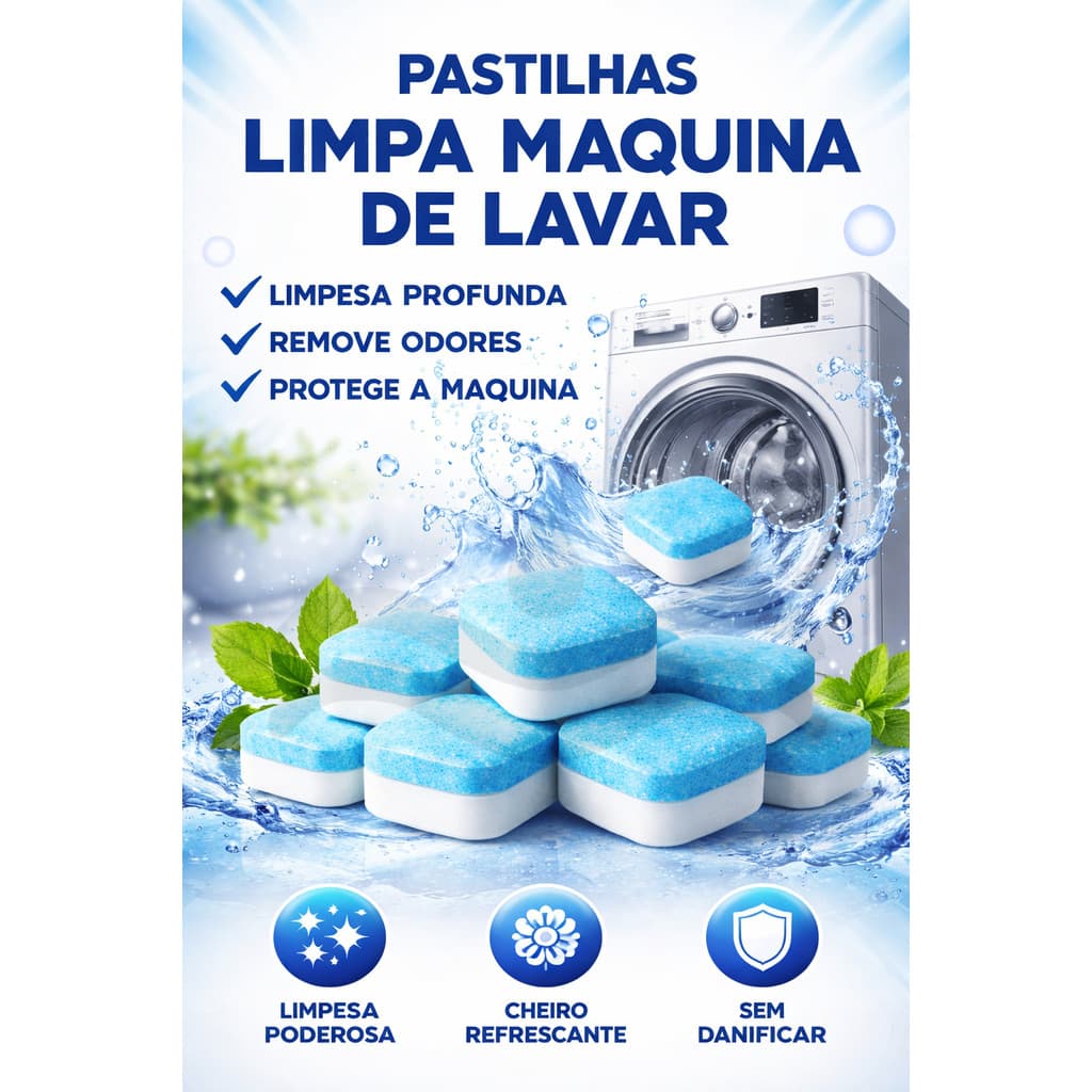 Pastilhas para Limpeza de Máquinas de Lavar Roupas Comprimidos Efervescentes Multifuncional Remove Mau Cheiro e Sujeira