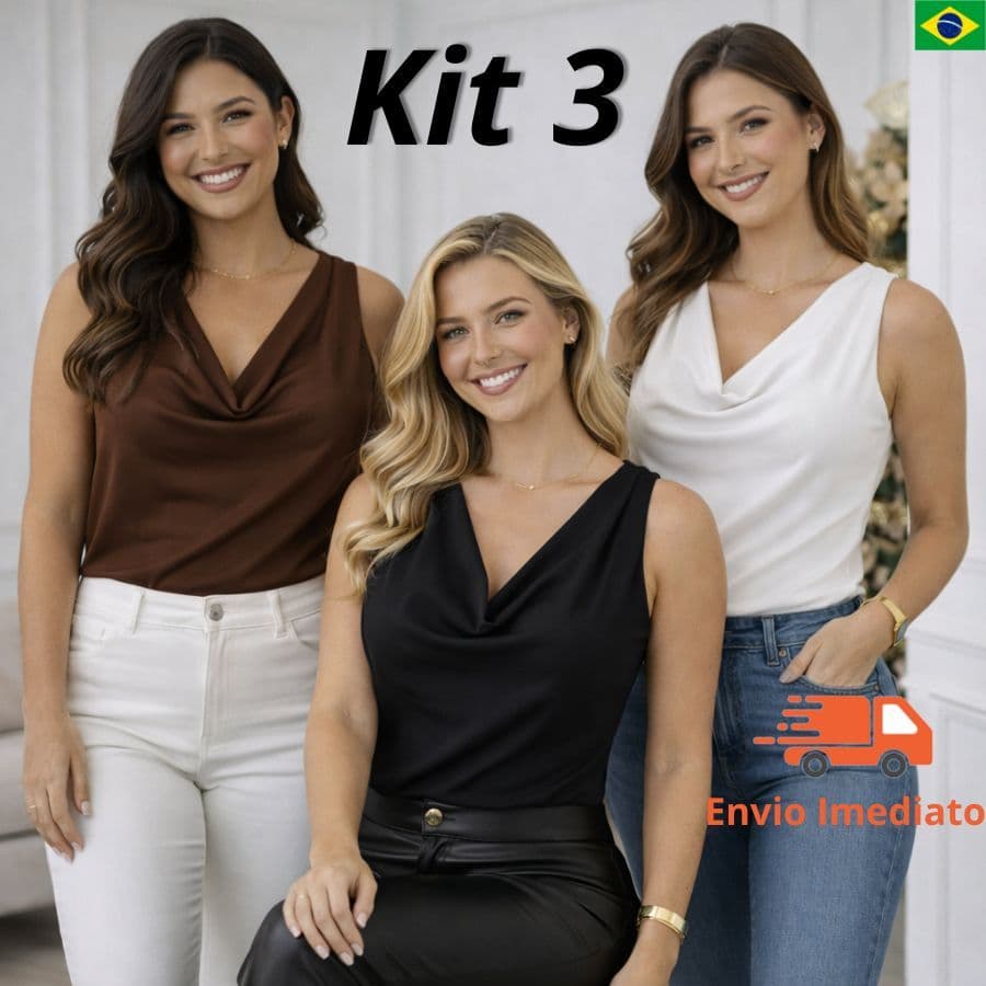 KIT 3 Blusa Gola Boba Feminina Regata Drapeada Suplex Premium Elegante Zero Transparência