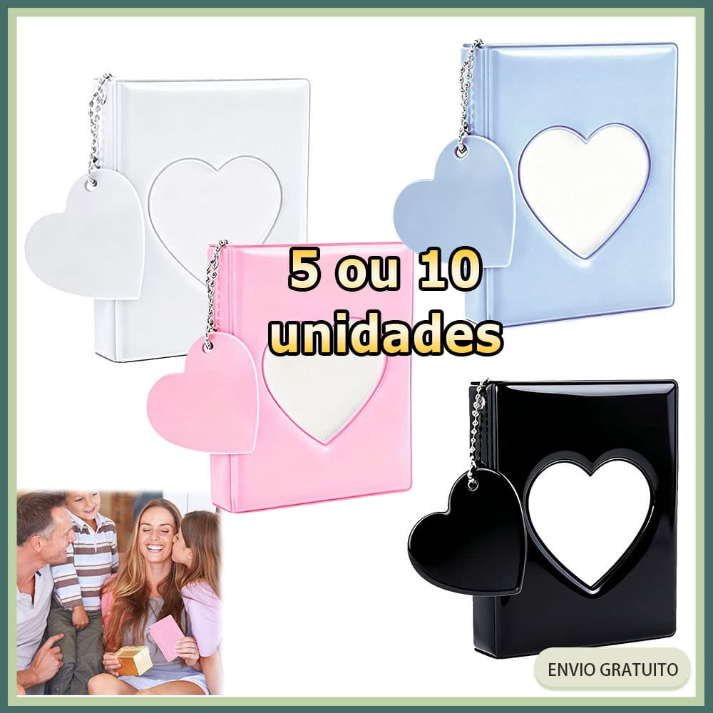 Kit 5/10 Álbum de fotos álbum de fotos em forma de coração com acabamento espelhado porta-cartões com fotos 11x8,5cm