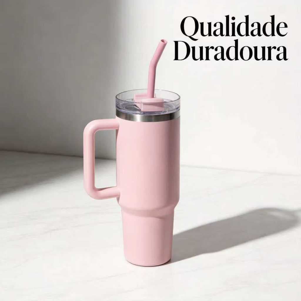 Copo Térmico Rosa Matte com Grande Capacidade 1.2L