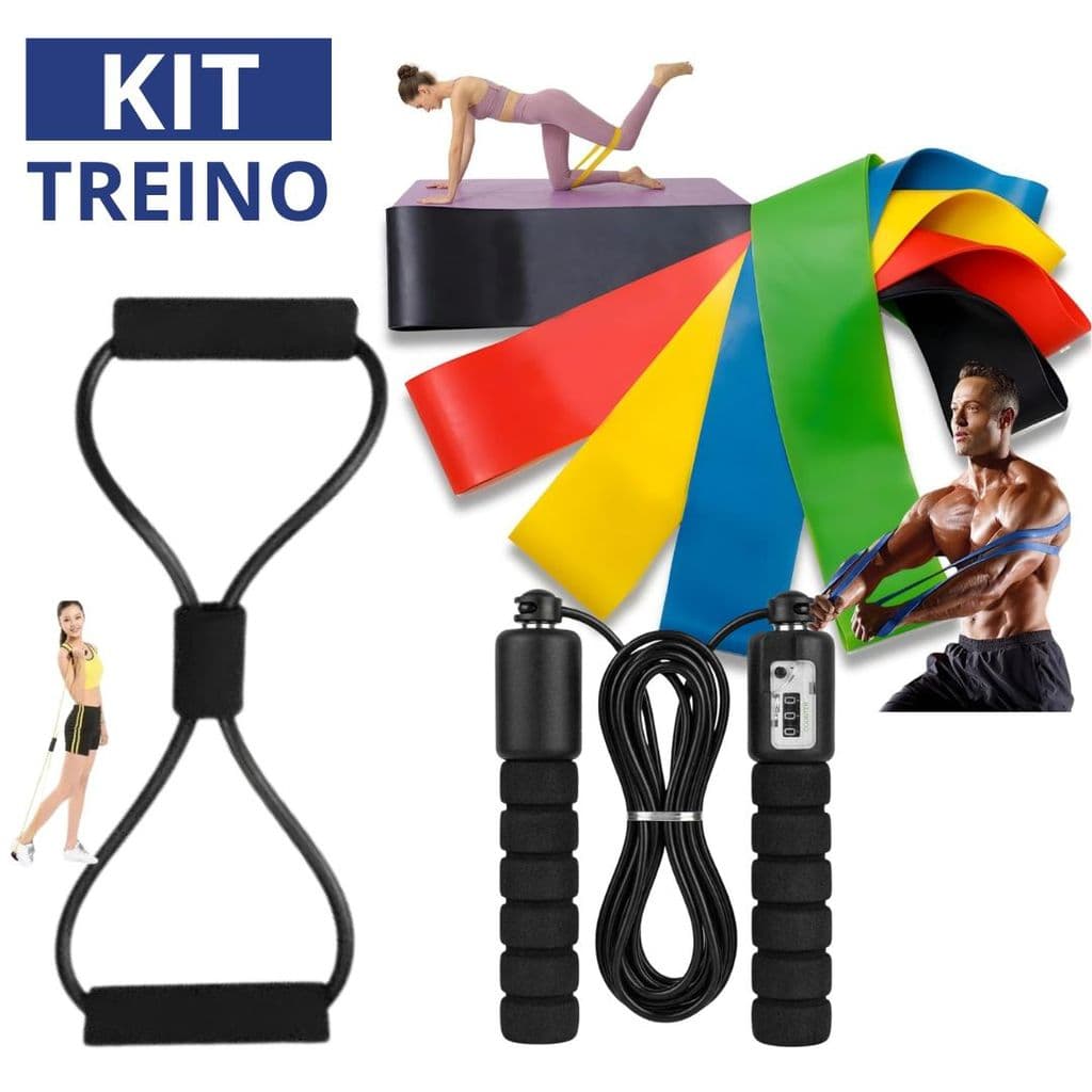 Treino Em Casa Completo Elástico Extensor Cross Tube Corda Pular Kit 5 Faixas