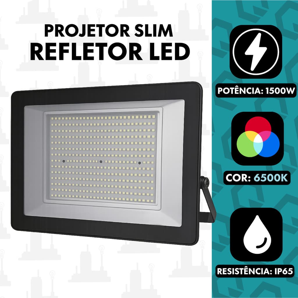Kit 1, 2, 3 Refletor 1500w led holofote projetor ip65 Bivolt 110/220V Branco Frio 6500K