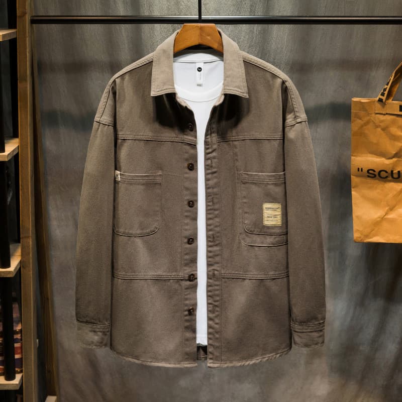2025 primavera outono Retro ferramentas camisa jeans masculina solta mais gordura plus Size gordura simples cem torre ca
