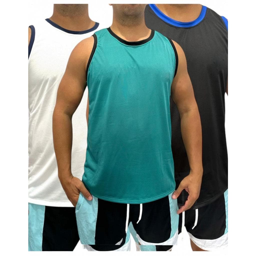Kit 3 / 6 / 10 Camiseta Regata Masculina Dry Fit Tecido Leve 100% Poliéster Respirável e Confortável para Esportes