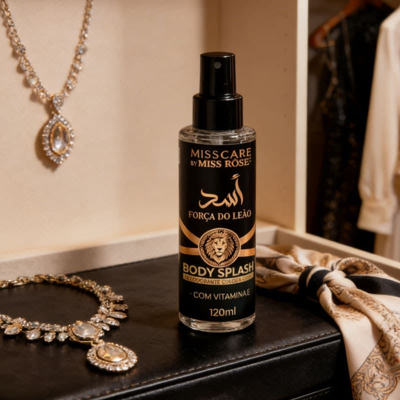 Body Splash MissCare Força do Leão 120ml - Inspirado em Lattafa Asad, Madeira Cítrico, Vitamina E, Masculino Árabe