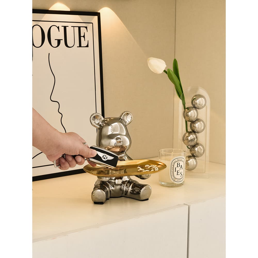 Ornamentos de urso violento, entrada de entrada para sala de estar, bandeja de armazenamento de chave, armário de sapato