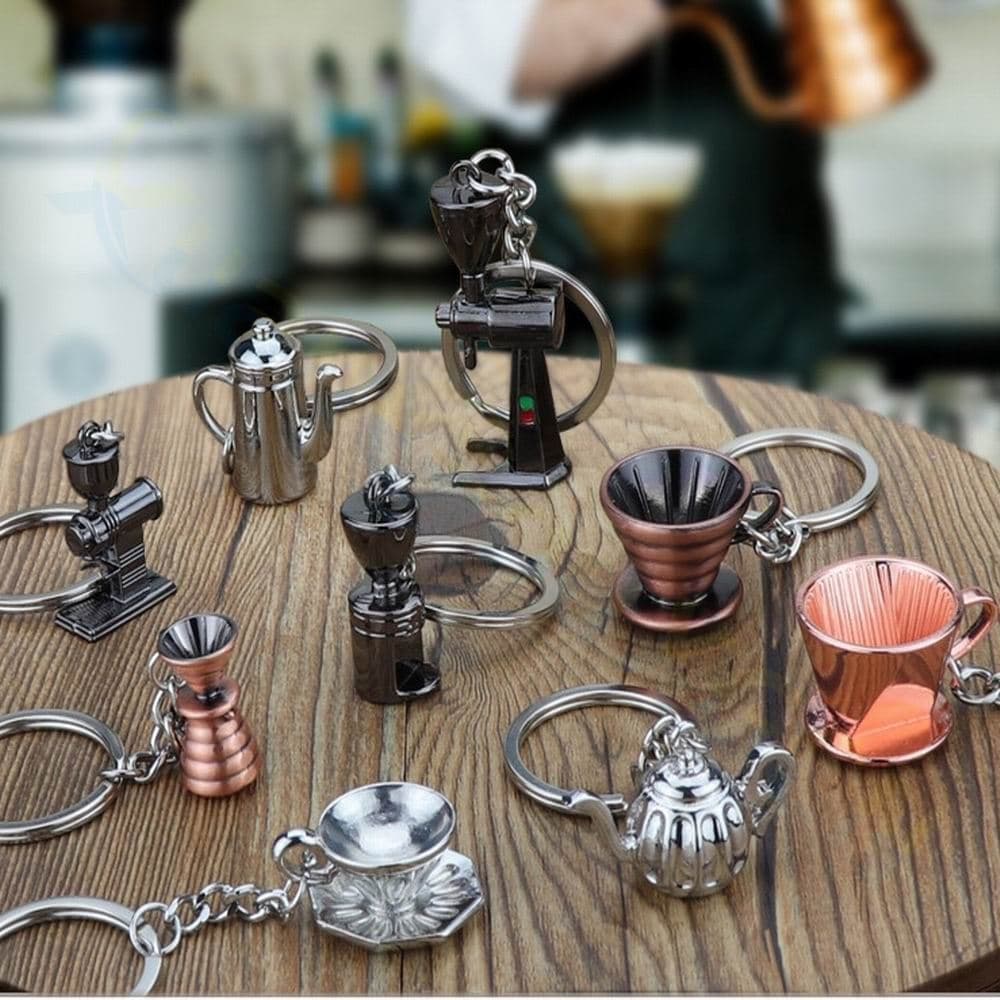 Mocha aparelhos de café pequenos ornamentos chaveiros puxar flor copos cafeteiras pressionando em pó acessórios eletrodo