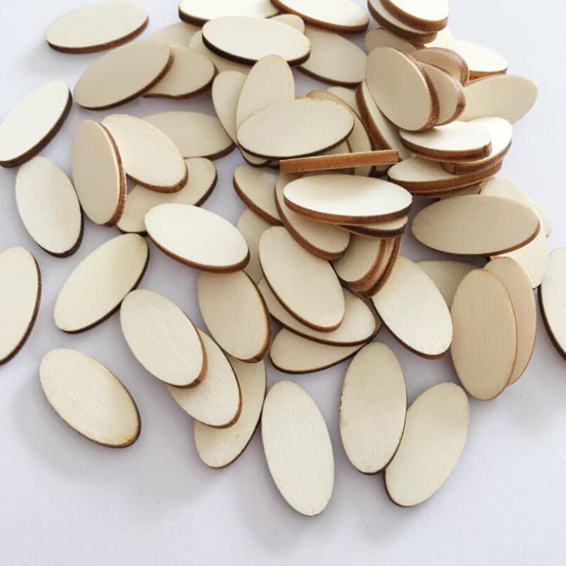 2026 Novo 100 Pçs Oval Lascas De Madeira Artesanato Acessórios Artesanais Chips Ovais
