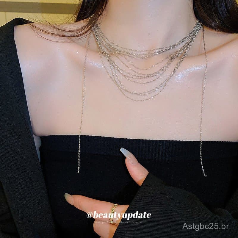 Colar de múltiplas camadas em estilo minimalista, moderno e único, colar para suéter, colar para clavícula, acessório fe