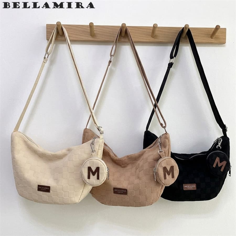 Bolsa Transversal Minimalista De Algodão, Bolsa De Ombro Feminina Bolsa Estudantil Com Bolsa De Moedas Inclusa