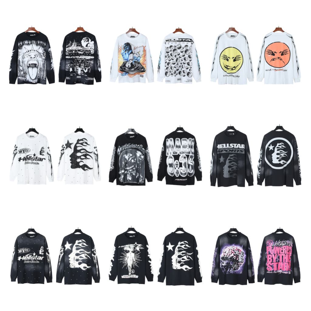 HELLSTAR Linda moda desgastada lavagem água solta fundo manga comprida gola redonda camiseta