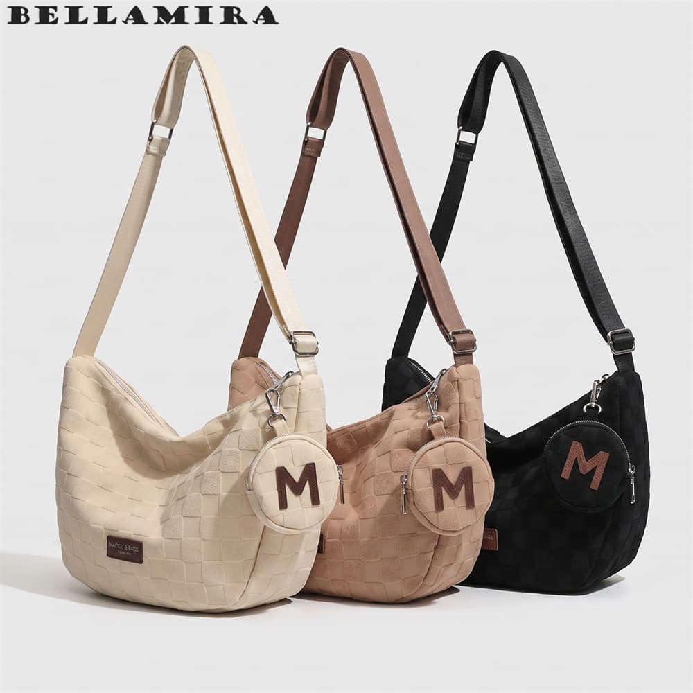 Bolsa Transversal Minimalista De Algodão, Bolsa De Ombro Feminina Bolsa Estudantil Com Bolsa De Moedas Inclusa