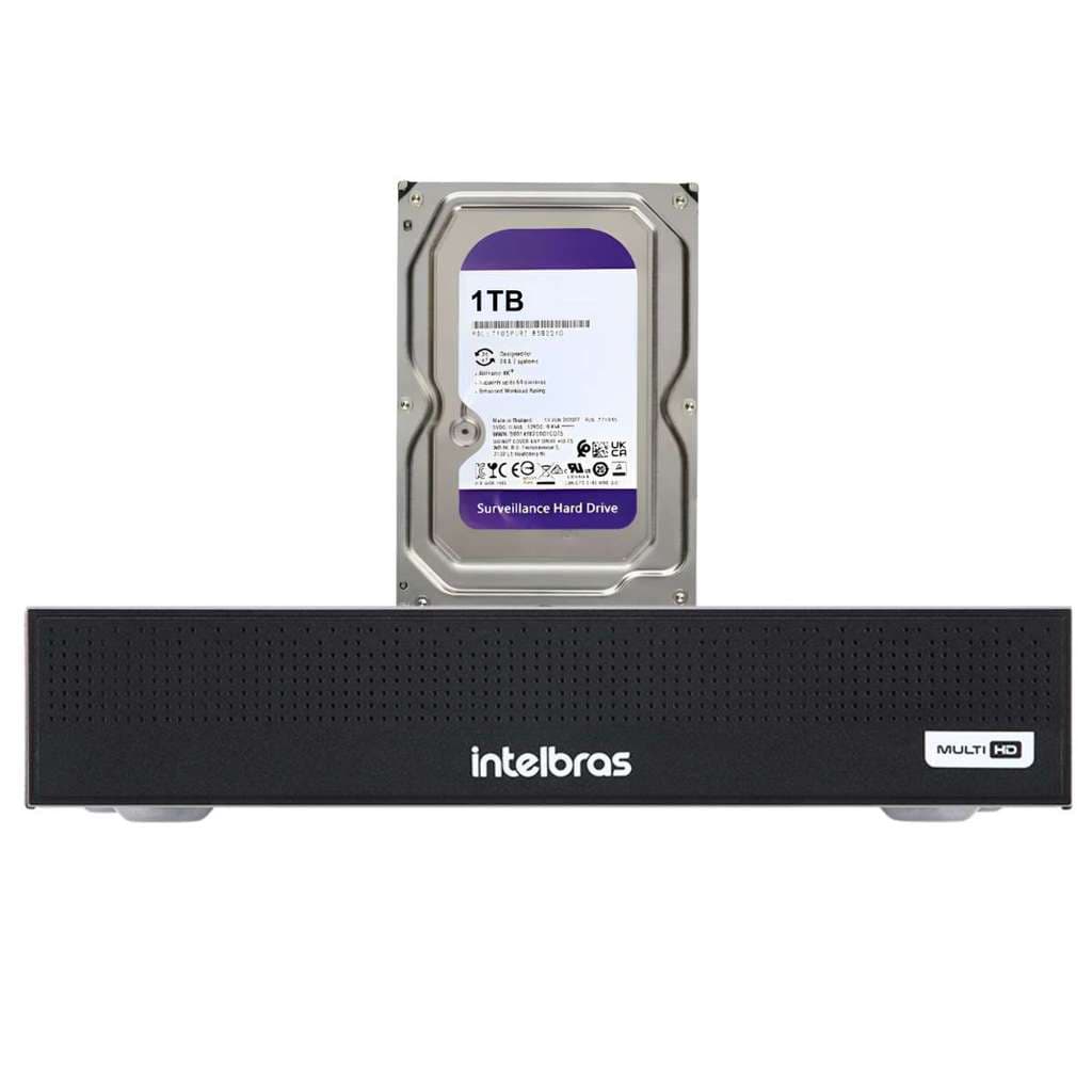Kit DVR Gravador de Vídeo Intelbras MHDX 1104-C 4 Canais com Detecção de Movimento + HD 1TB