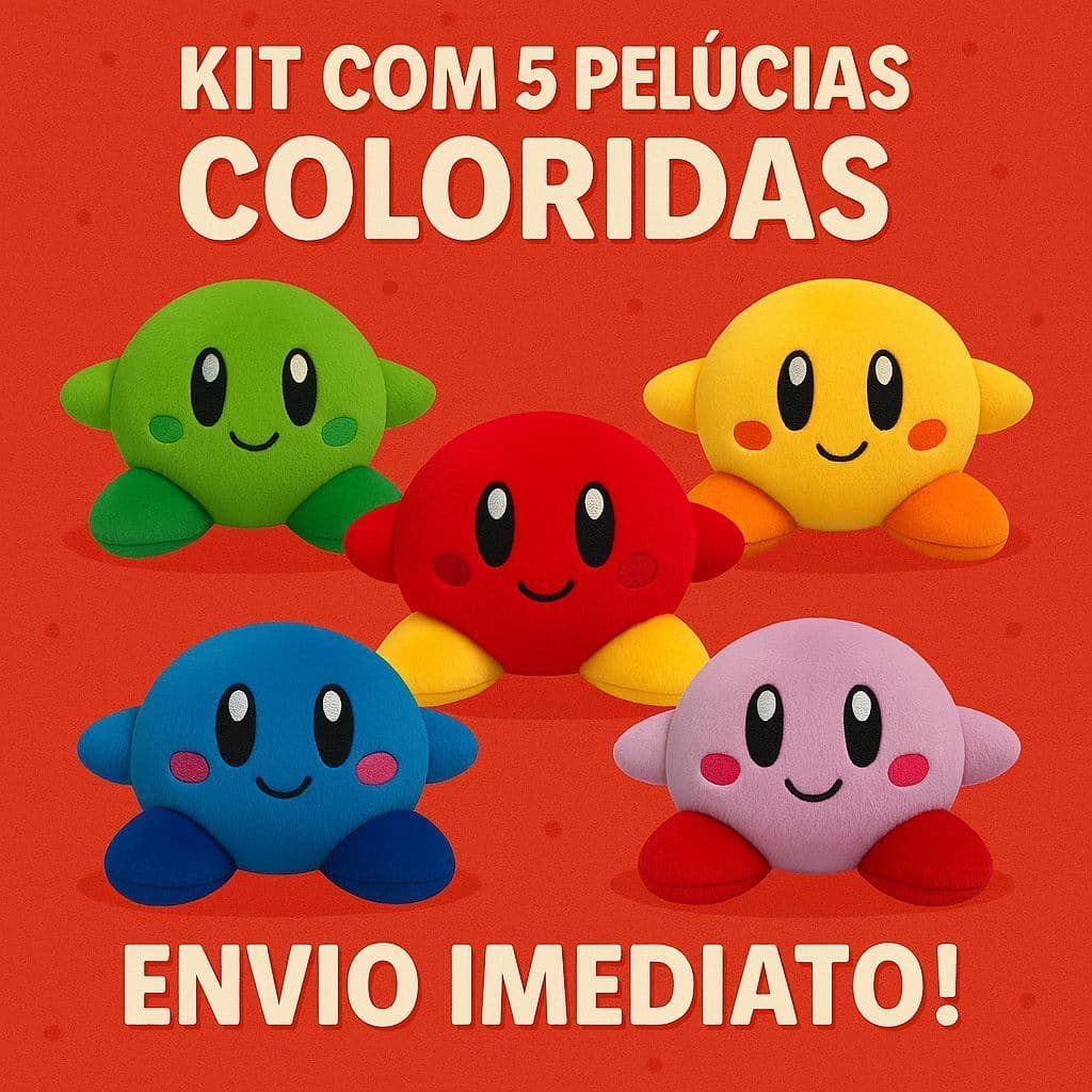 KIT Pelúcias Kirby 15cm Coloridas Fofas Macias Brinquedo Colecionável Menino Menina Urso Pelucia