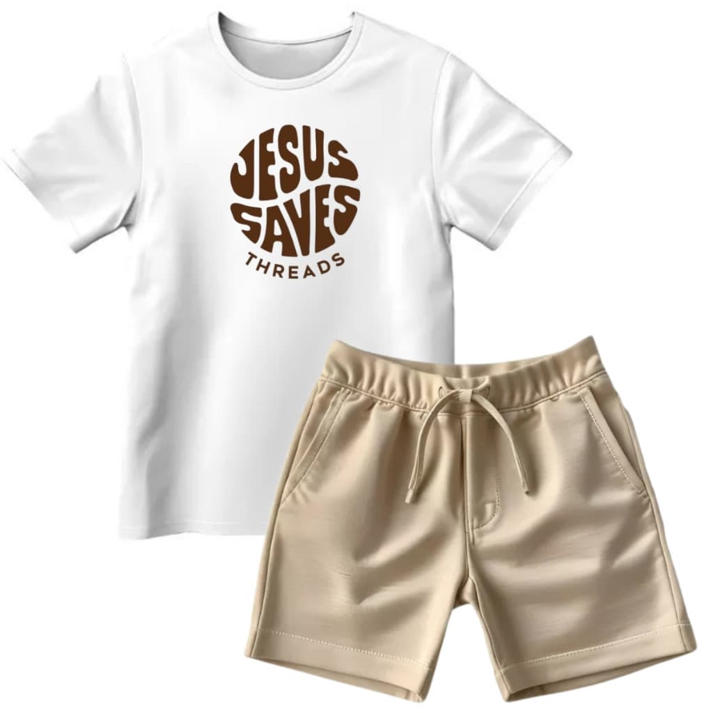 Conjunto Infantil Masculino Jesus Save Short e Camiseta Básico De Algodão Moderno