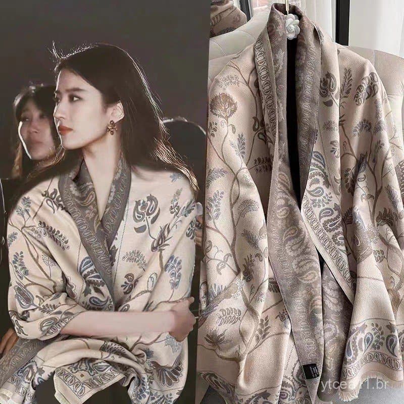 Cachecol curto com franjas de imitação de caxemira, cachecol jacquard quente e versátil para mulheres, xale decorativo p