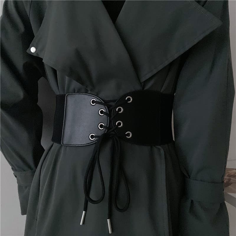 Retro All-Match moda cinto senhoras combinando terno casaco de lã vestido camisola elástica cintura elástica espartilho