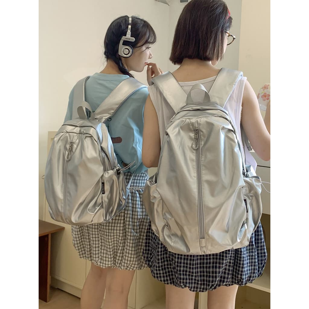 Silver Technology Sense Schoolbag Junior High School Feminino Estudante Universitário À Prova D 'Água PU Couro Macio Nic