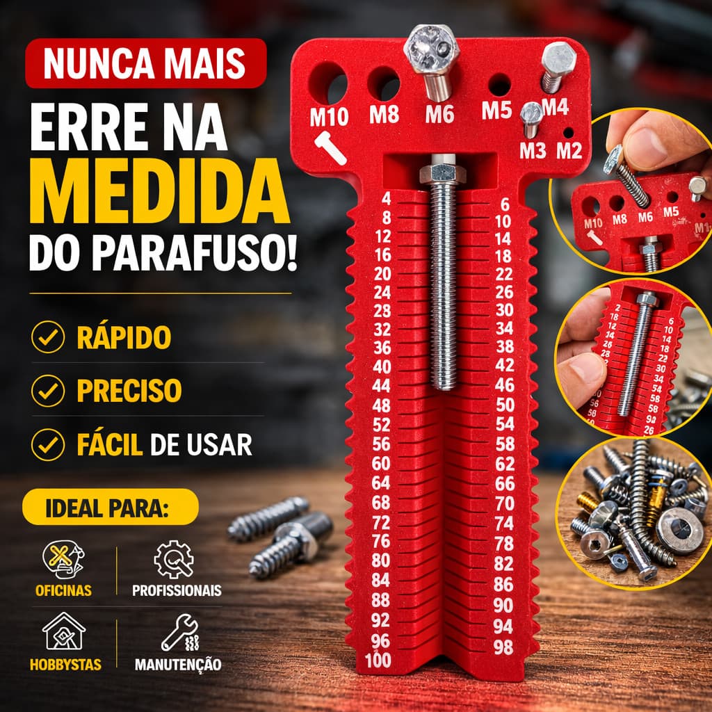 Medidor de Parafusos Métrico M2 a M10 Gabarito de Medição Ferramenta