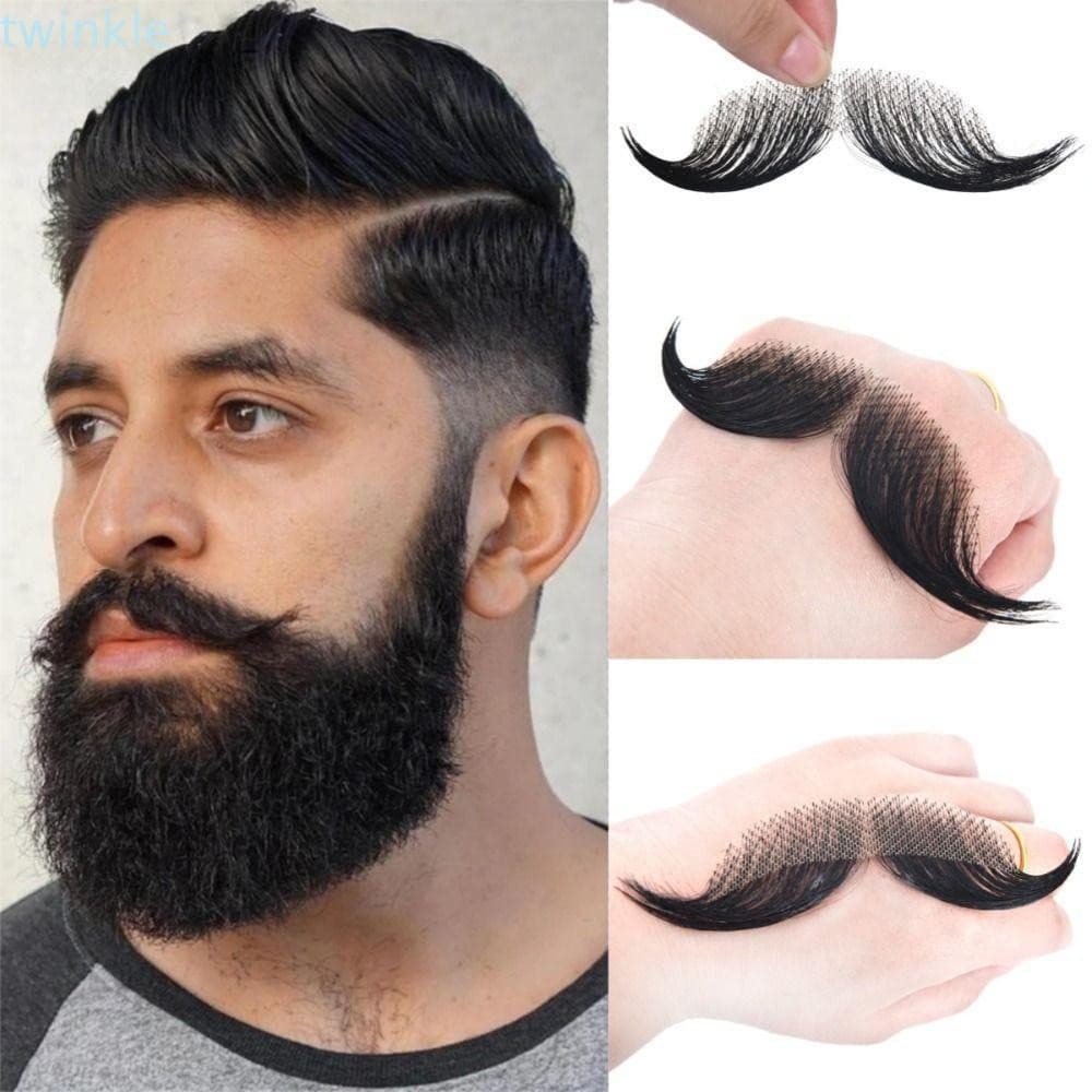Barba De Cabelo Humano TWINKLE , Falsa De Maquiagem Real Artesanal , Bigode Falso Realista Preto Natural