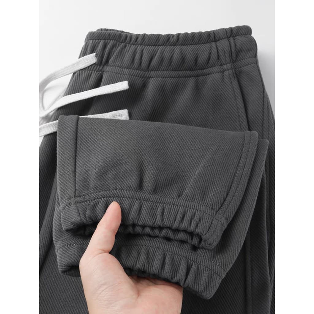 Primavera verão novo estilo 300g carvão pesado cinza sarja Tie-up Sweatpants solto calças esportivas calças de cintura e