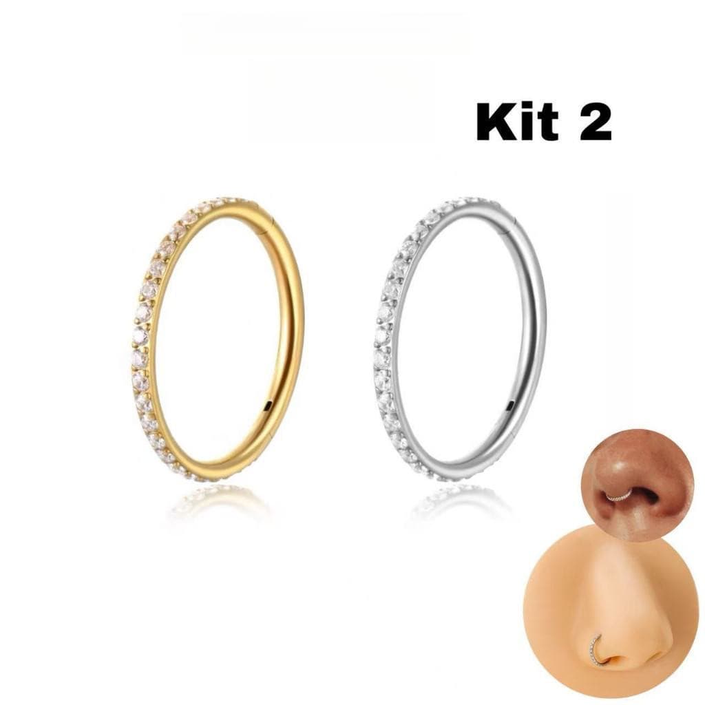 Kit De Piercing De Argola Clique De 2 Peças , Aço Cirúrgico , Zircônia , Septo Cravejado , Rook , Concha , Nariz , Cultu