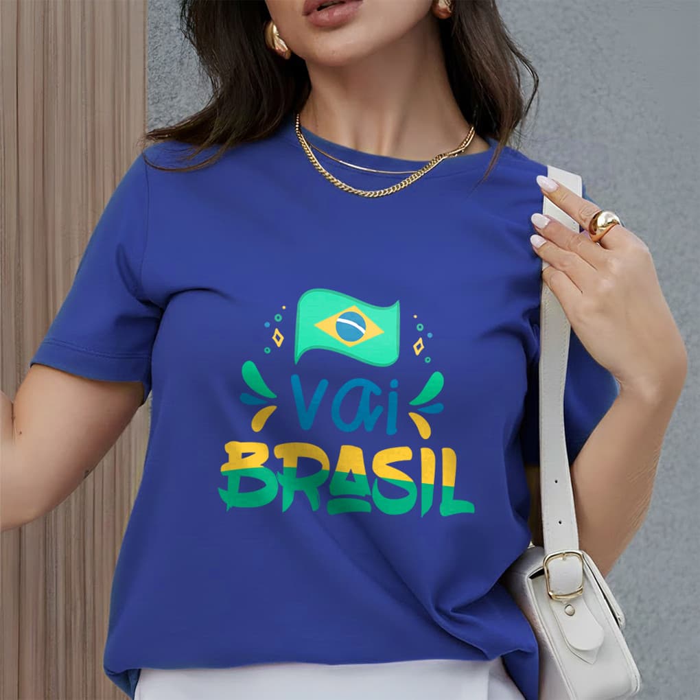 T shirt Camiseta Vai Brasil Feminina 100% Algodão PREMIUM Estampa Exclusiva Confortável Lançamento Copa Brasil