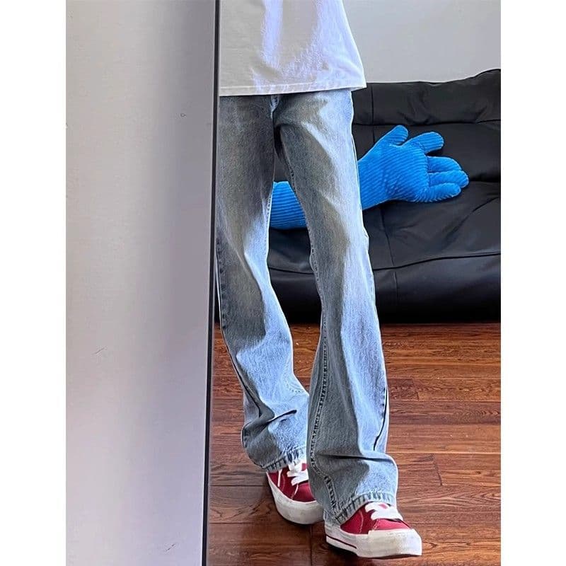 Azul claro Machete Jeans masculino estilo americano vibe calças High Street rufião bonito fino ajuste mais magro olhar c