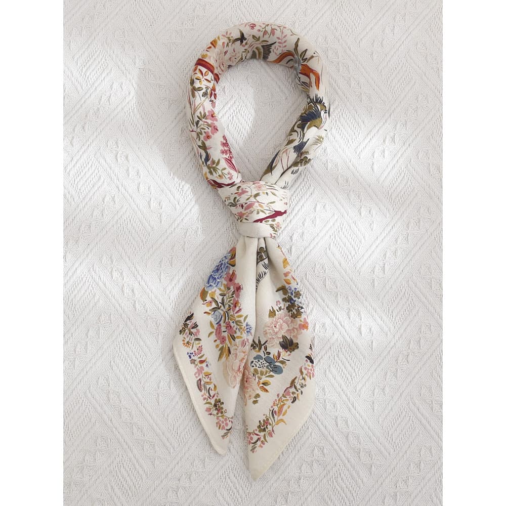 Elegante estilo nacional lenço de linho de algodão literário feminino primavera outono estilo fino pega pássaro Floral p