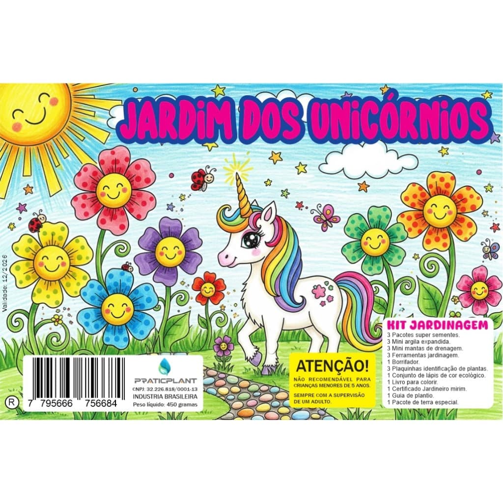 Kit Jardinagem Infantil Criança Completo Brinquedo Educativo Jardim dos Unicórnios