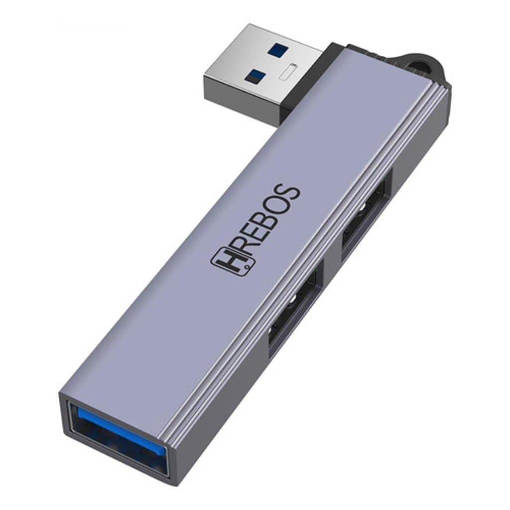 Adaptador Hub Usb 3 Em 1 Hrebos Para Conexão Rápida Prateado