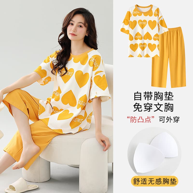 Pijama Feminino De Verão Com Algodão Elastano Cortado De Manga Curta