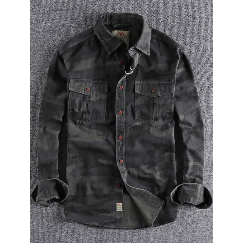 100% algodão camuflagem masculina camisa de manga comprida primavera outono resistente ao desgaste jaqueta solta de meia