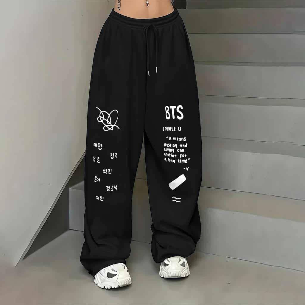 Calça Wide Leg BTS Banda Premium Cantores K-Pop Internacional Estilosa Baggy Larga