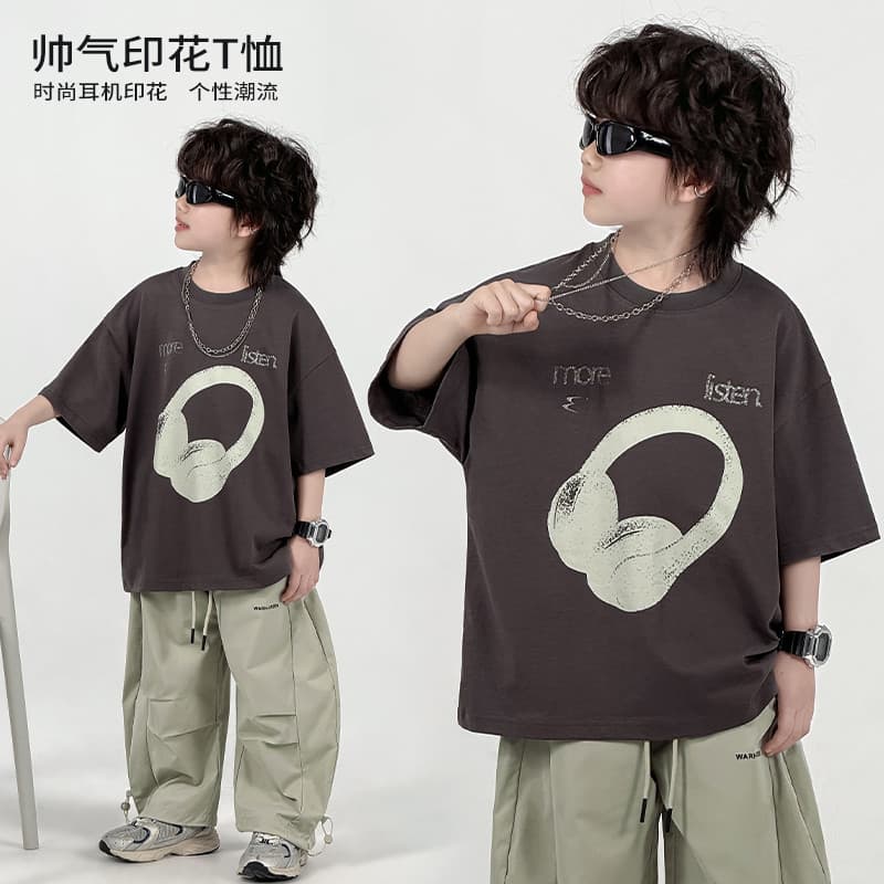 Camiseta estampada de verão para meninos do trabalho médio bonito Casual * 43592