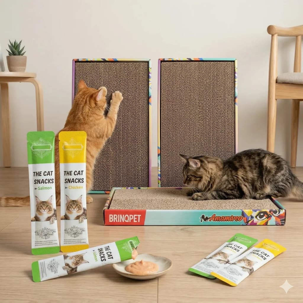 2 Arranhadores Gato Papelão Ondulado + Brinde 3 Petiscos
