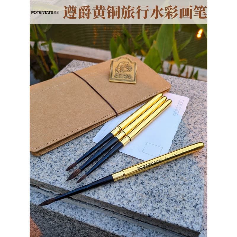 Zunjue haste de latão portátil caneta de viagem esquilo lã mista aquarela escova gancho linha curso dedicado arte especi