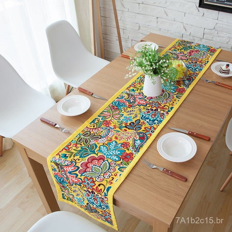 Caminho de mesa estampado étnico e exótico do Sudeste Asiático, toalha para mesa de centro, tapete de tecido para chá, c