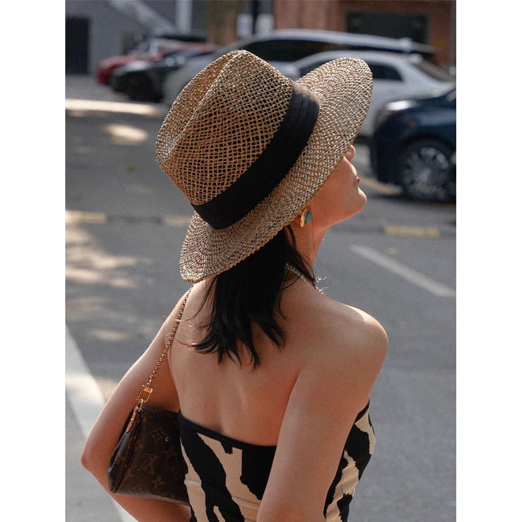 Francês Retro pára-sol grama salgada oco chapéu feminino férias viagem praia Jazz chapéu artesanal praia chapéu de palha