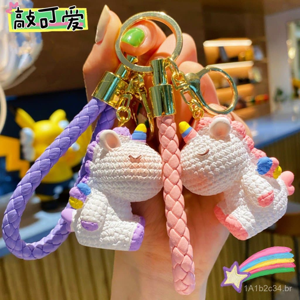 Chaveiro de Resina de Unicórnio de Desenho Animado, Pingente de Cavalo Arco-Íris Fofo, Chaveiro para Carro e Bolsa, Pres