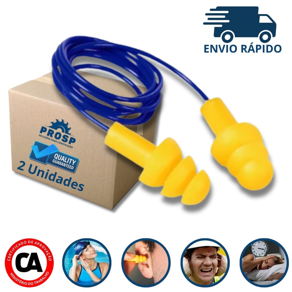 Kit 2 Protetor Auditivo Auricular em Copolímero  Abafador EPI CA 19578