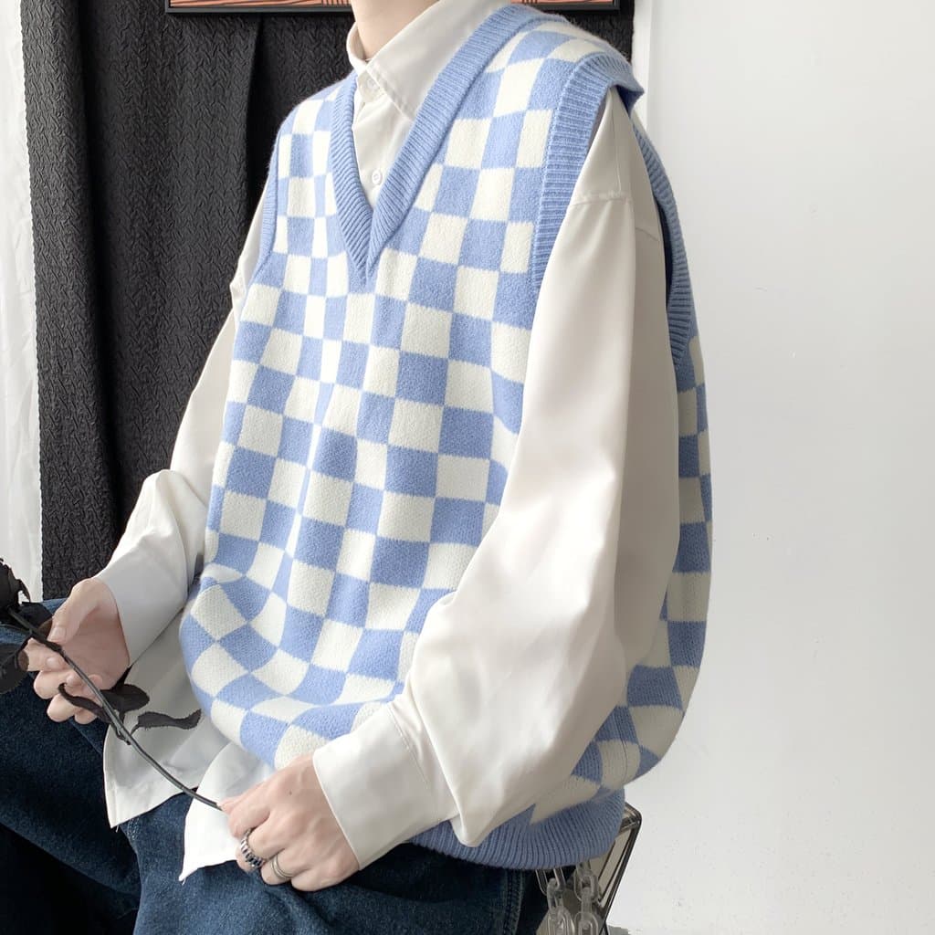 K colete de malha masculino primavera outono casal em camadas colete exterior nicho Design solto Street Wear sem mangas