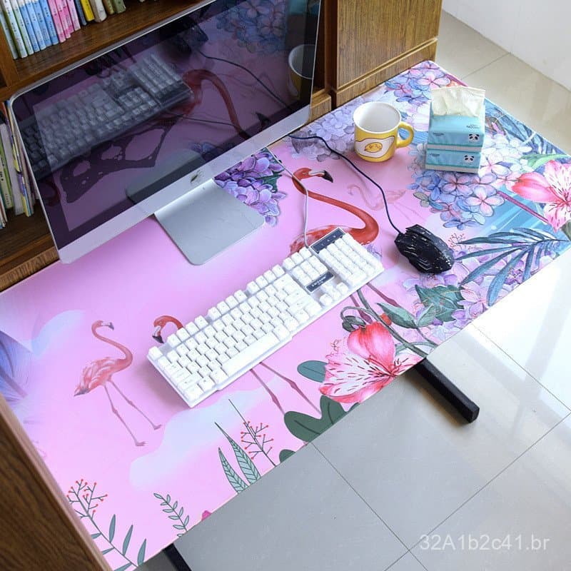 Mouse Pad Flamingo para Escritório, Tapete de Mesa Extra Grande à Prova d'Água com Transferência Térmica Personalizada,