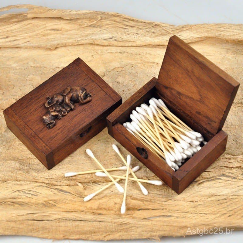 Caixa de armazenamento de cotonetes em teca tailandesa, uso criativo para casa, caixa de joias personalizada em estilo v