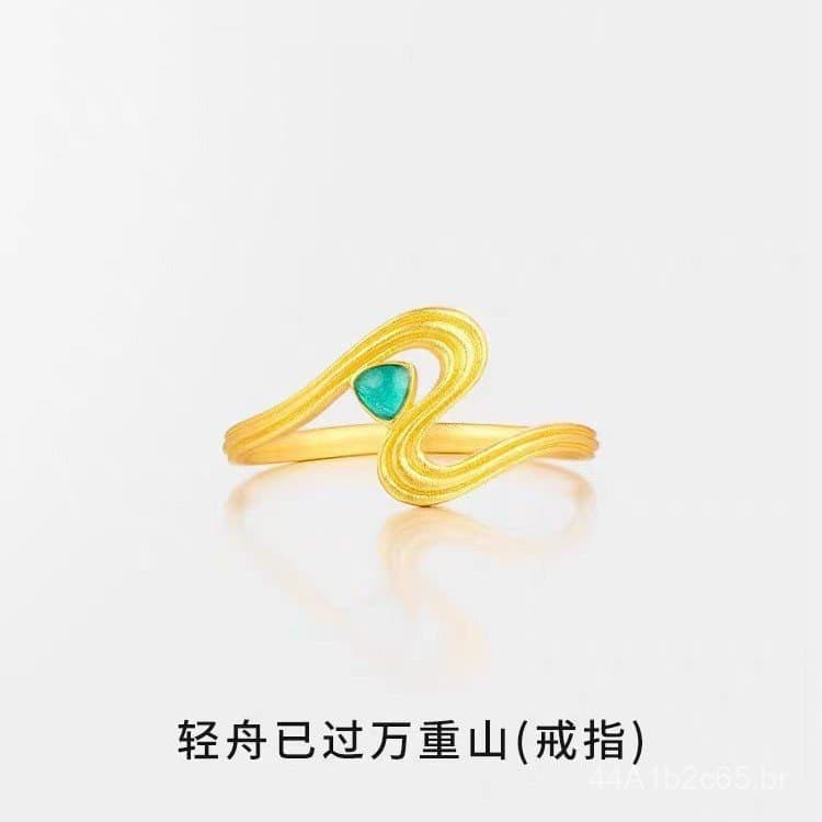 Anel vintage de estilo chinês banhado a ouro, anel ajustável "O barco atravessou dez mil montanhas", anel feminino moder