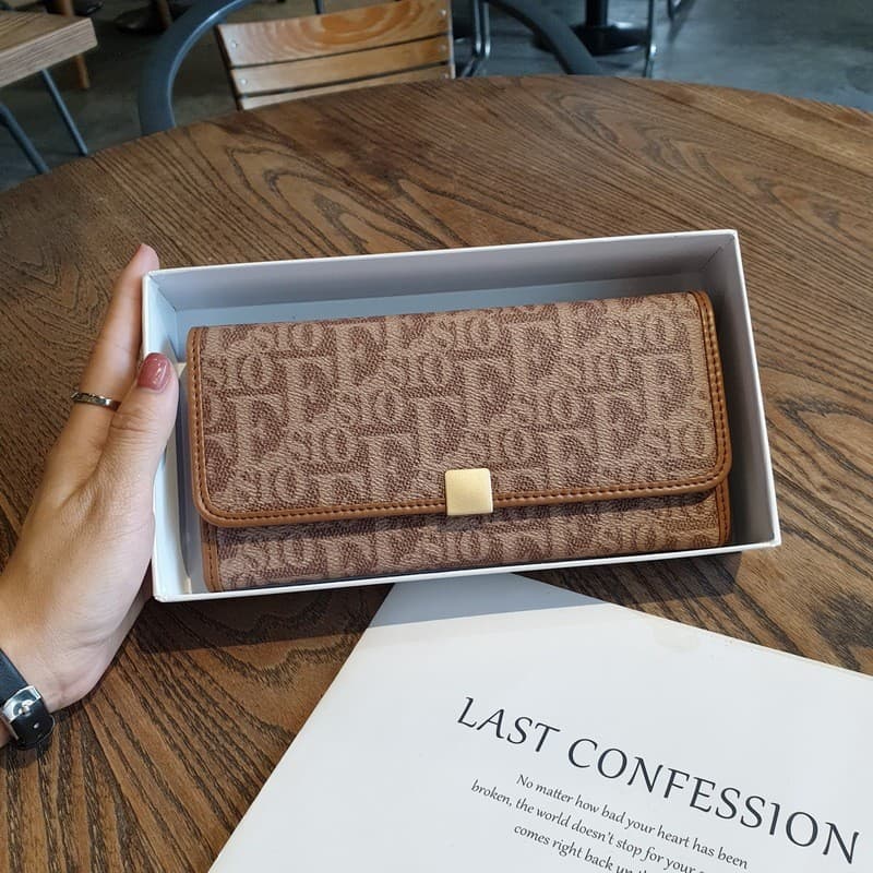 Carteira de alta qualidade feminina estilo longo 2025 novo estilo luz luxo moda nicho Design carteira de couro genuíno t