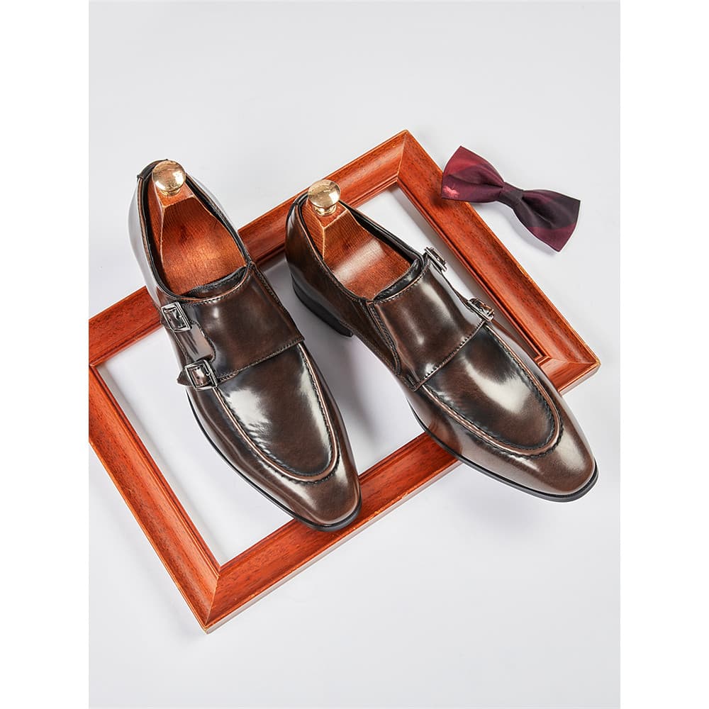 Estilo japonês dedo do pé quadrado 2026 novo estilo estilo britânico fivela dupla monge sapatos masculinos negócios form