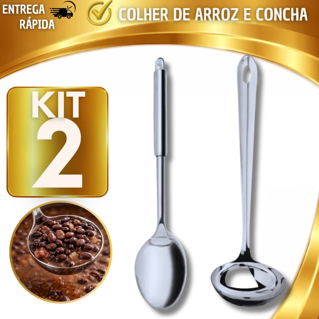 Colher de Arroz + Concha de Inox Conjunto Utensílios de Inox  Para Cozinha Restaurantes e Buffet Mãe