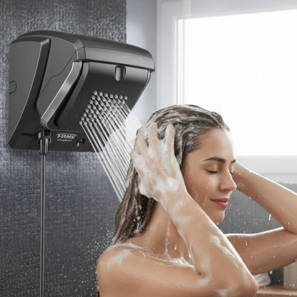 Chuveiro Elétrico Fame Compacta Preto 220v 7800w Ducha Jato Direcionável Haste Controle Eletrônico
