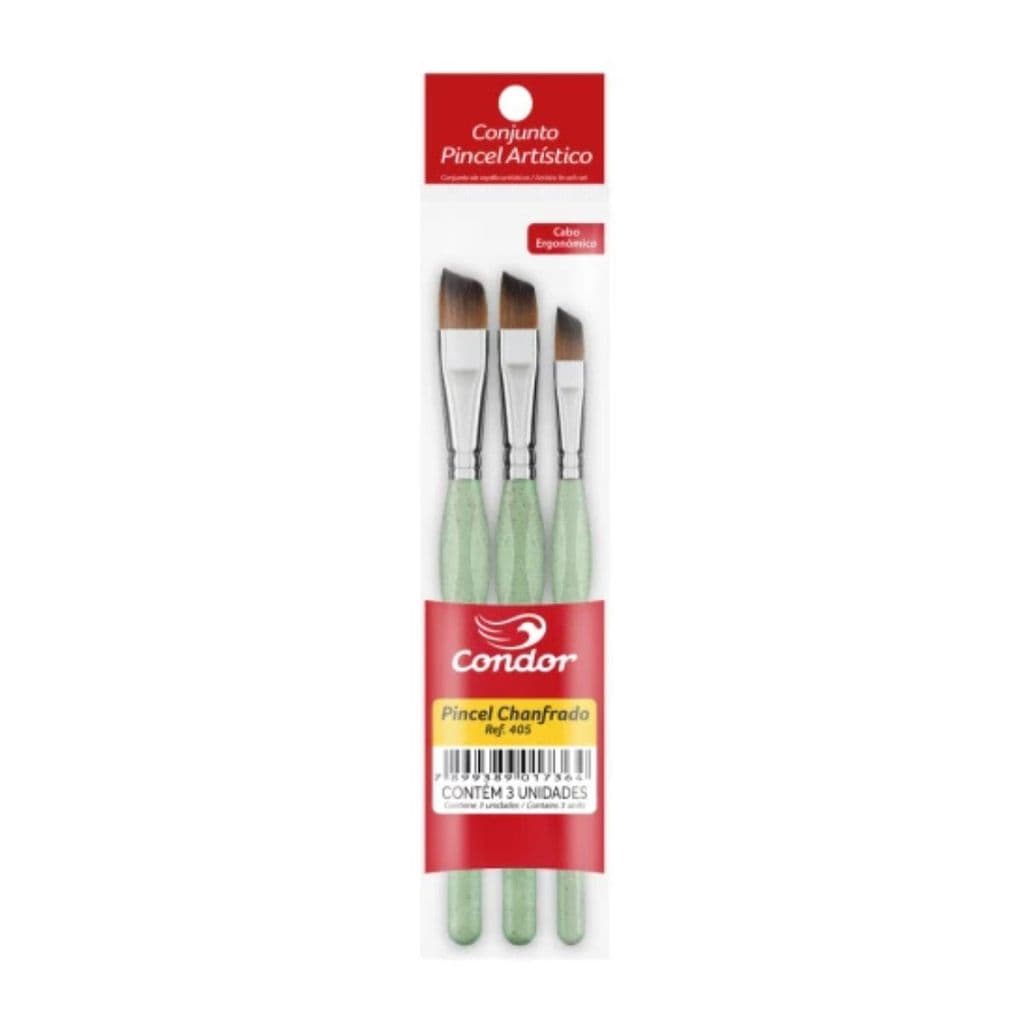 Kit com 3 Pincéis Chanfrados Ergonômicos 405 - Condor